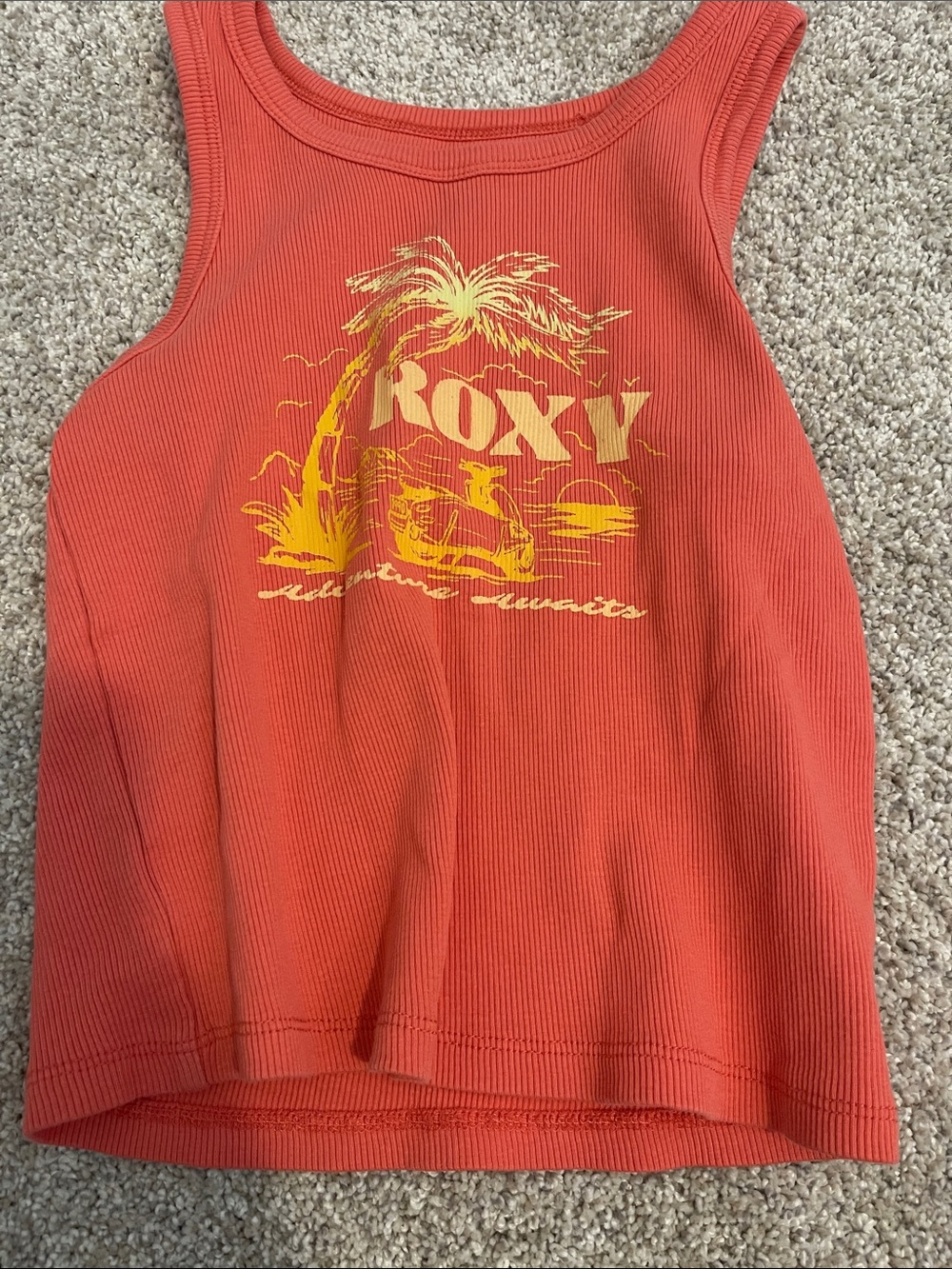 Roxy Coral Ribbed Tank with Yellow Tropical Graphic